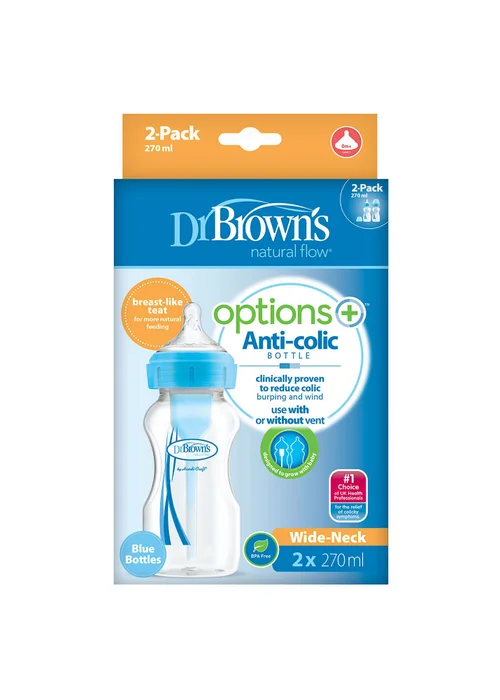 Dr Browns Options+ 270ml Feeding Bottle 2 Pack Blue - One Size Image 2