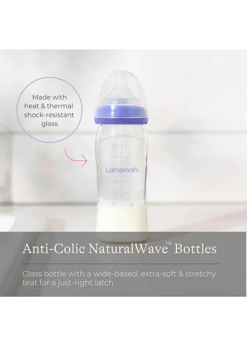 Lansinoh Glass Feeding Bottle 240ml - One Size Image 3