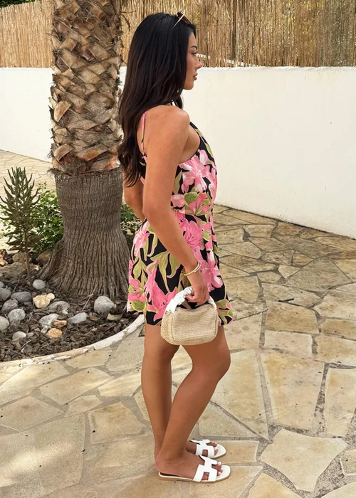 AX Paris Pink Tropical Flower Print Racer Neck Playsuit - 14 Image 4