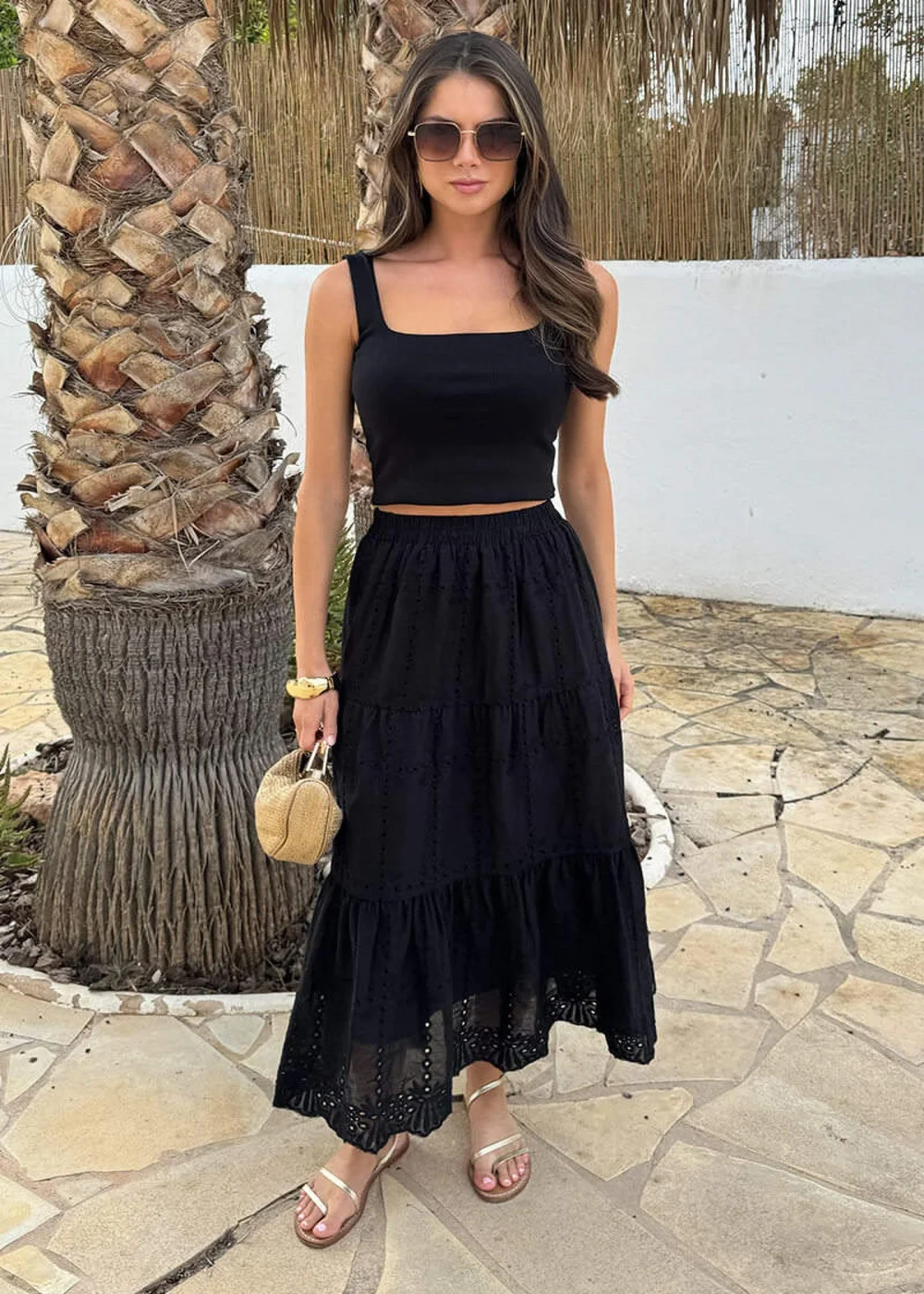 AX Paris Black Broderie Tiered Midi Skirt - 14 Image 1
