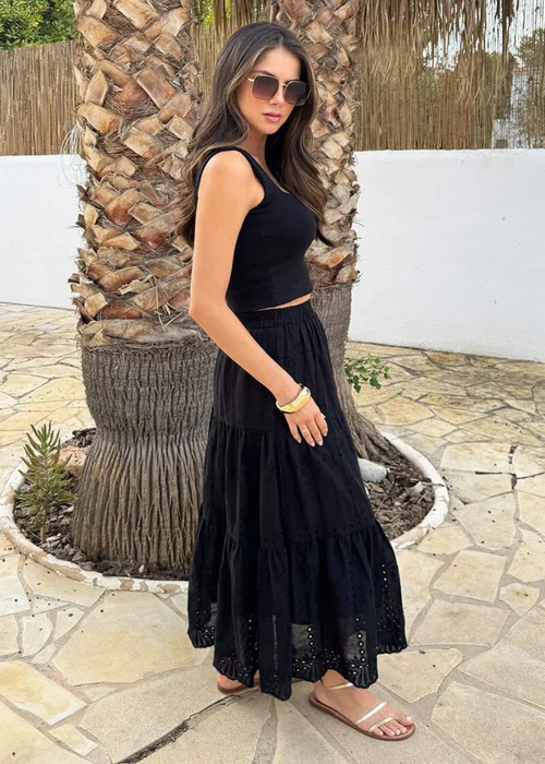 AX Paris Black Broderie Tiered Midi Skirt - 14 Image 2