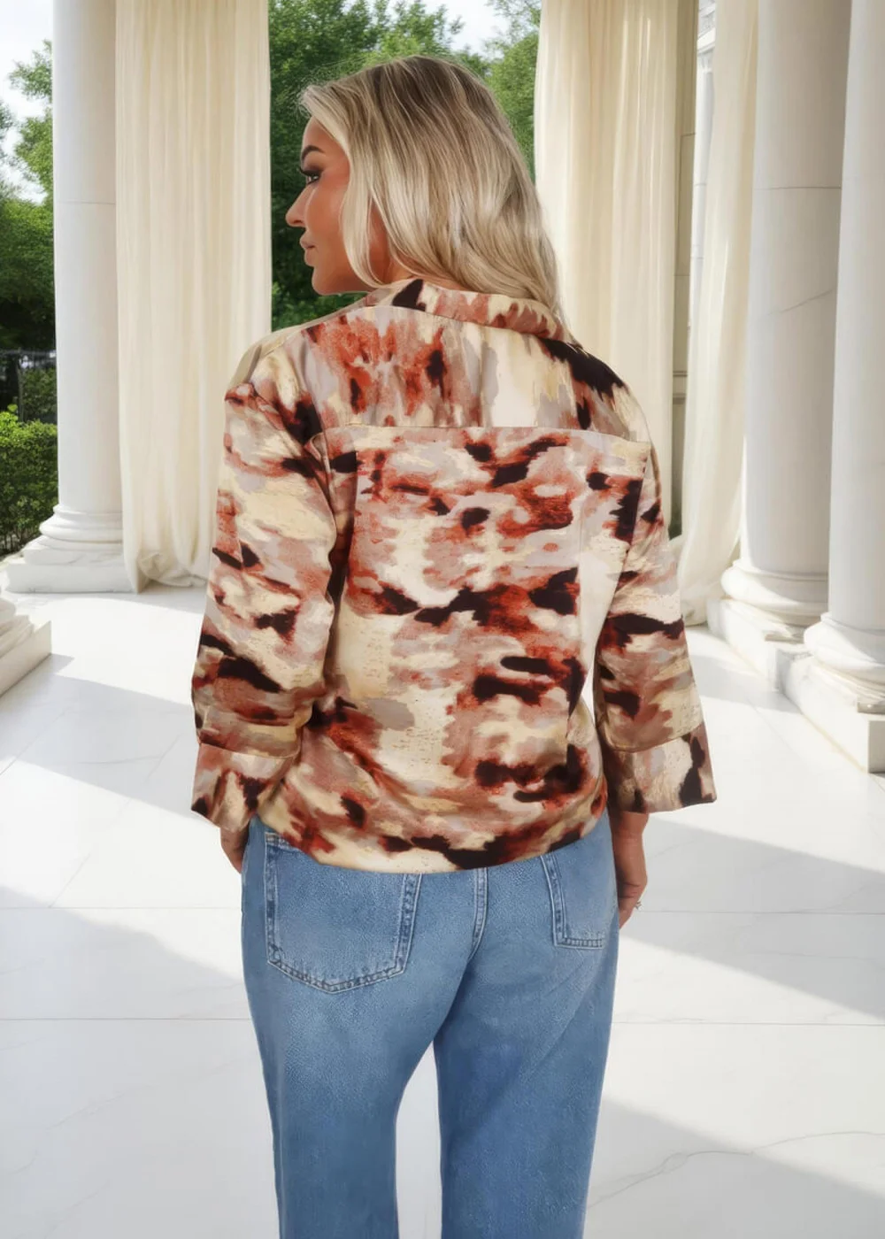 AX Paris Brown Smudge Print 3/4 Sleeve Shirt - 16 Image 5
