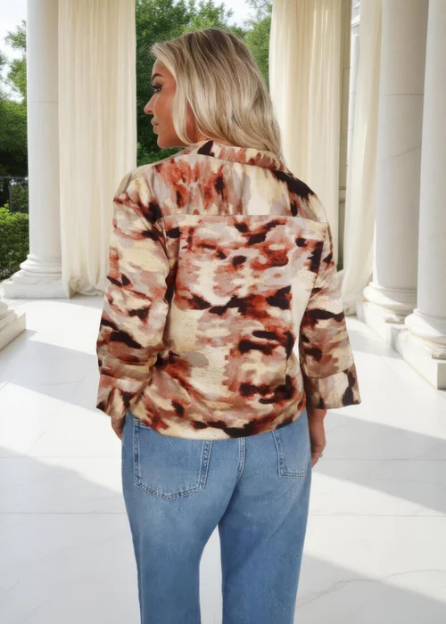 AX Paris Brown Smudge Print 3/4 Sleeve Shirt - 16 Image 5