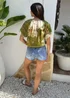 AX Paris Lime Marble Print Puff Sleeve Bubble Hem Top - 14 Image 5