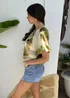 AX Paris Lime Marble Print Puff Sleeve Bubble Hem Top - 14 Image 4