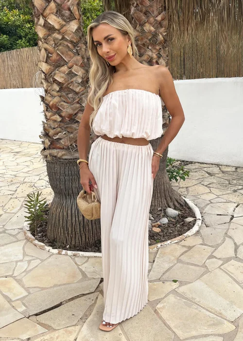 AX Paris Stone Pleated Puff Ball Top And Palazzo Trousers Co-ord - 12 Image 2