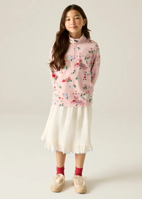 Regatta Half Zip Cath Kidston Fleece Pink Puppy Floral (Age 3-13 Years) - 11-12 Yrs Image 3