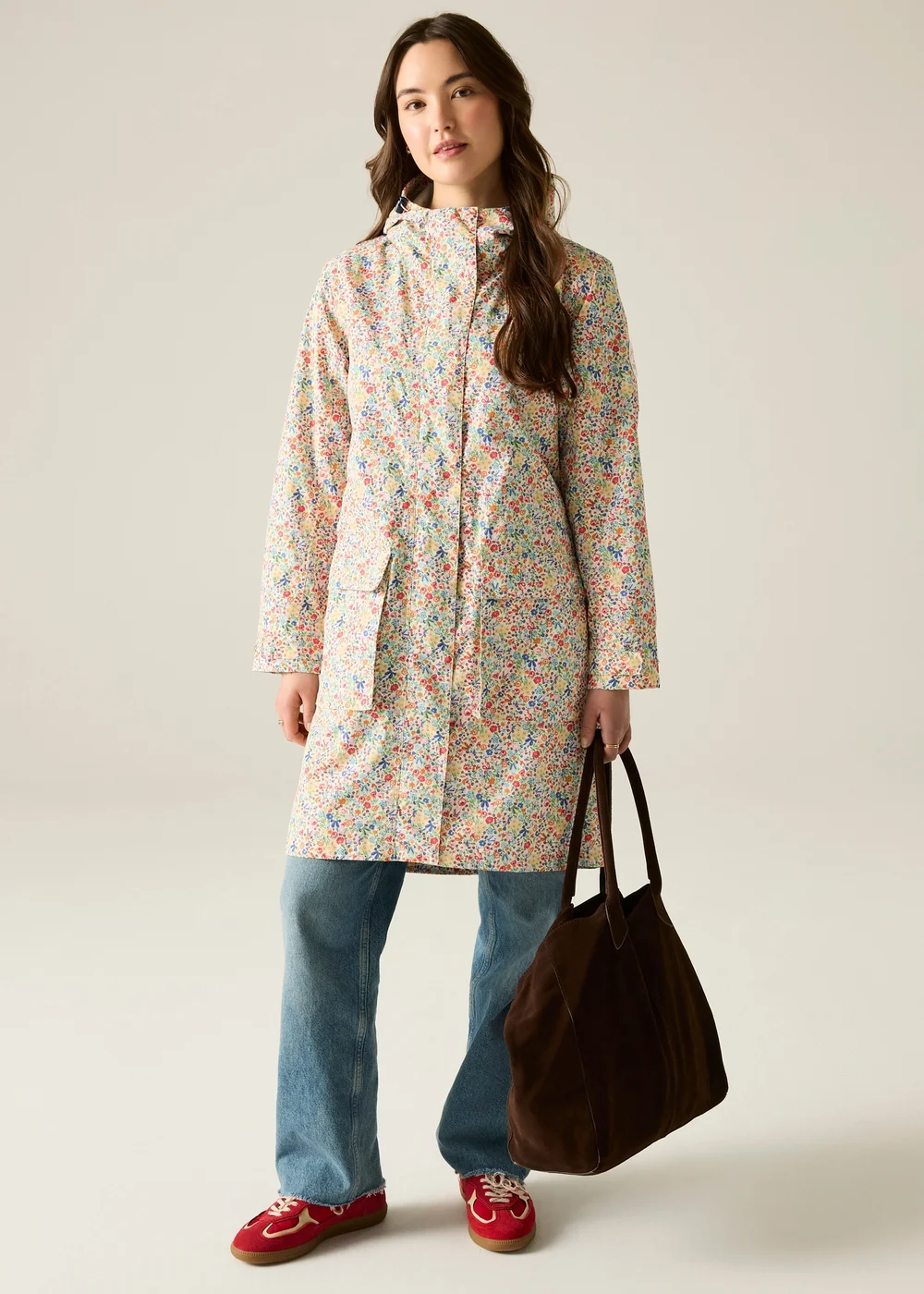 Regatta Long Cath Kidston Waterproof Shell Jacket Cream Harmony Ditsy - 12 Image 1