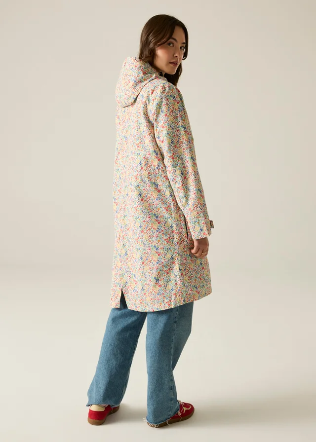 Regatta Long Cath Kidston Waterproof Shell Jacket Cream Harmony Ditsy