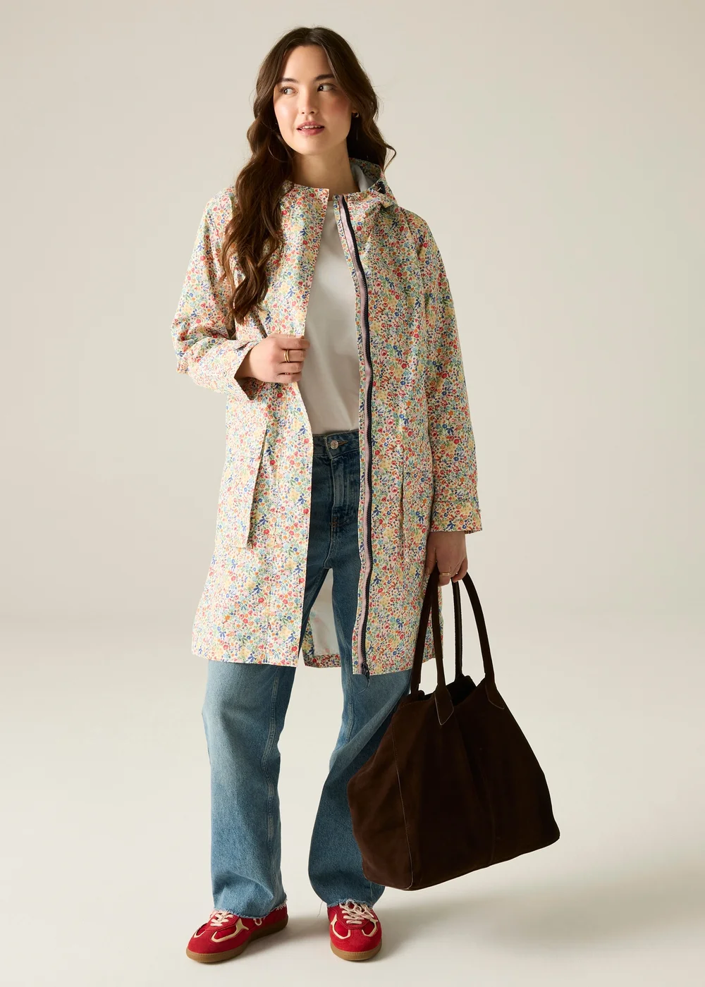 Regatta Long Cath Kidston Waterproof Shell Jacket Cream Harmony Ditsy - 12 Image 3