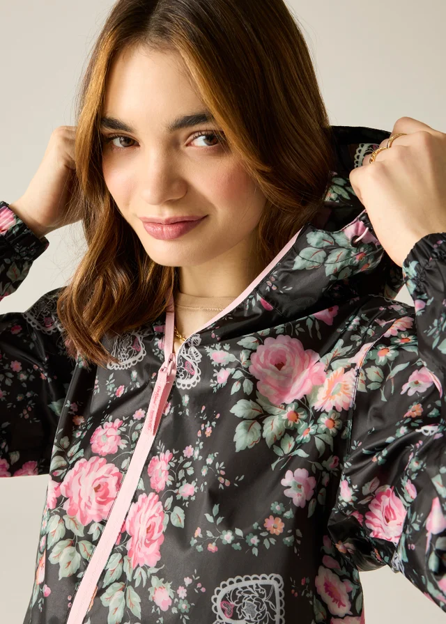 Regatta Waterproof Cath Kidston Pack It Jacket Black Hackney Rose