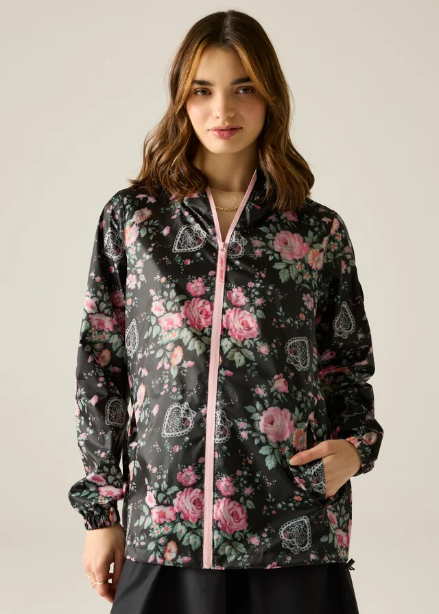 Regatta Waterproof Cath Kidston Pack It Jacket Black Hackney Rose
