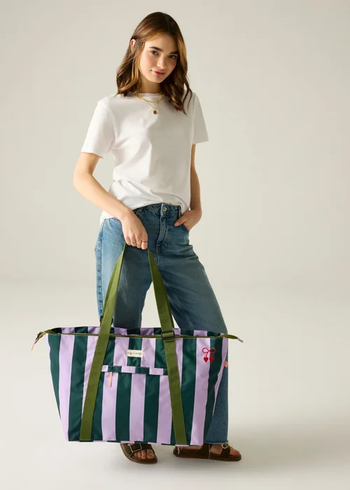 Regatta Lightweight Cath Kidston Boulder Tote Bag Lilac & Green Candy Stripe - Single Image 2