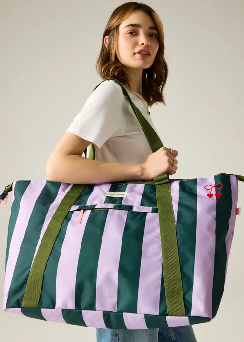 Regatta Lightweight Cath Kidston Boulder Tote Bag Lilac & Green Candy Stripe - Single Image 1