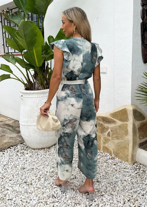 AX Paris Duck Egg Marble Print Wrap Top Belted Jumpsuit - 10 Image 5