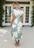 AX Paris Duck Egg & Cream Floral Print Frill Hem Wrap Midi Dress - 14 Image 5