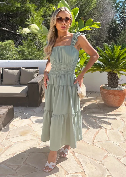 AX Paris Duck Egg Frill Strap Smock Midi Dress - 18 Image 3