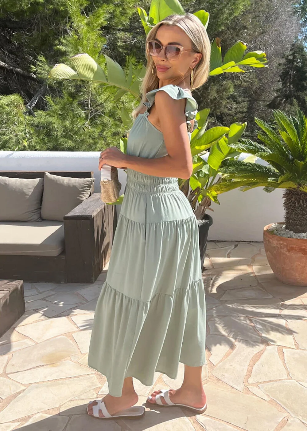 AX Paris Duck Egg Frill Strap Smock Midi Dress - 18 Image 4