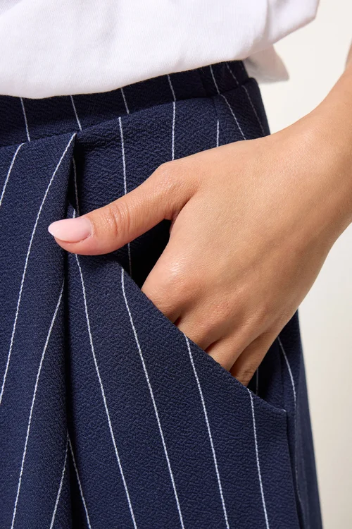 PixieGirl Petite Navy Blue Stripe Barrel Leg Trousers - 14/L27 Image 4