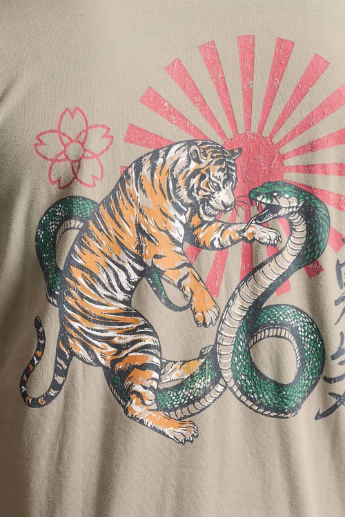 BadRhino Stone Brown Acid Wash Tiger Graphic T-Shirt - 4XL Image 4