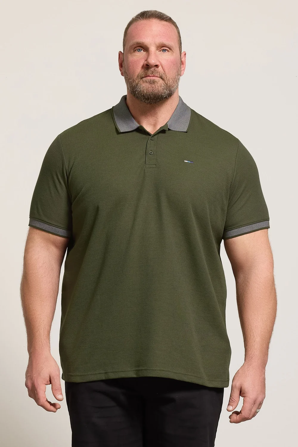 BadRhino Khaki Green Two Tone Waffle Polo Shirt - 4XL Image 1