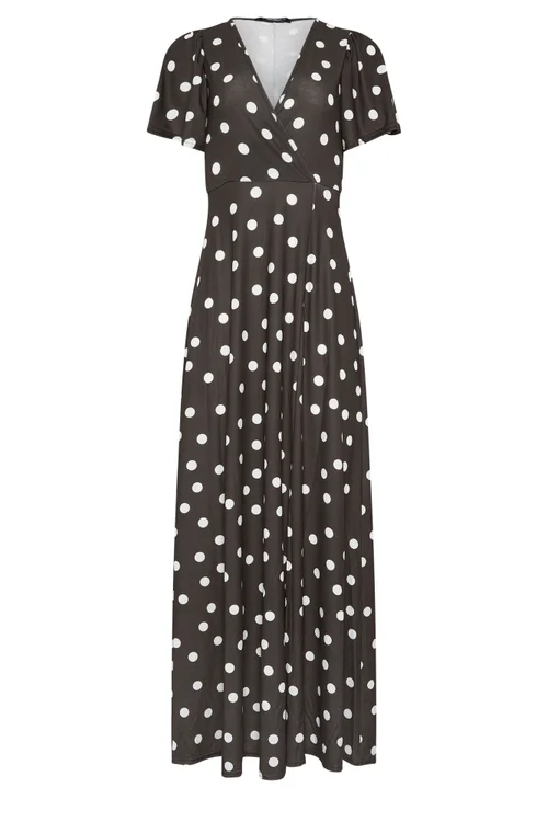 Long Tall Sally Chocolate Brown Spot Wrap Maxi Dress - 16 Image 5