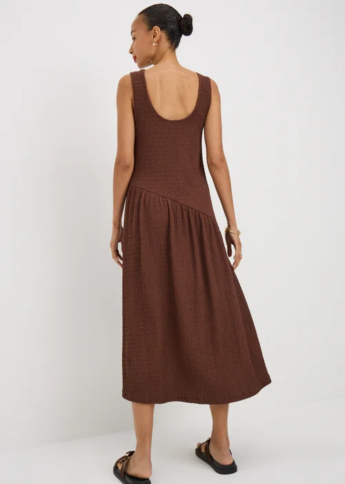 Chocolate Brown Textured Drop Waist Midaxi Dress - 8 Image 1