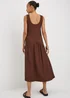 Chocolate Brown Textured Drop Waist Midaxi Dress - 8 Image 1