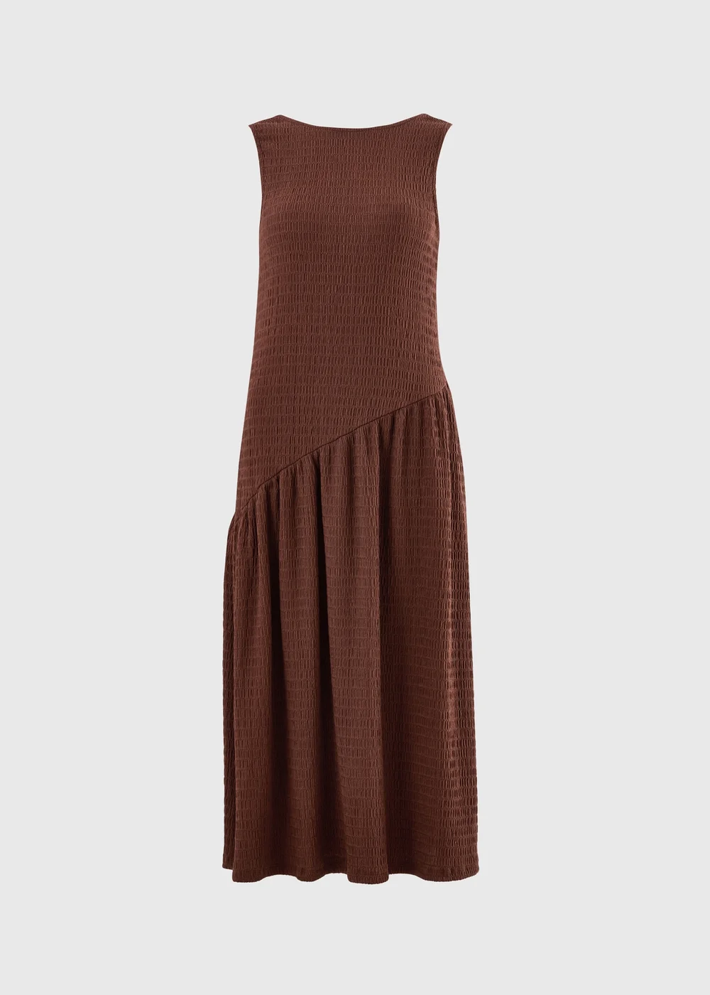 Chocolate Brown Textured Drop Waist Midaxi Dress - 8 Image 2