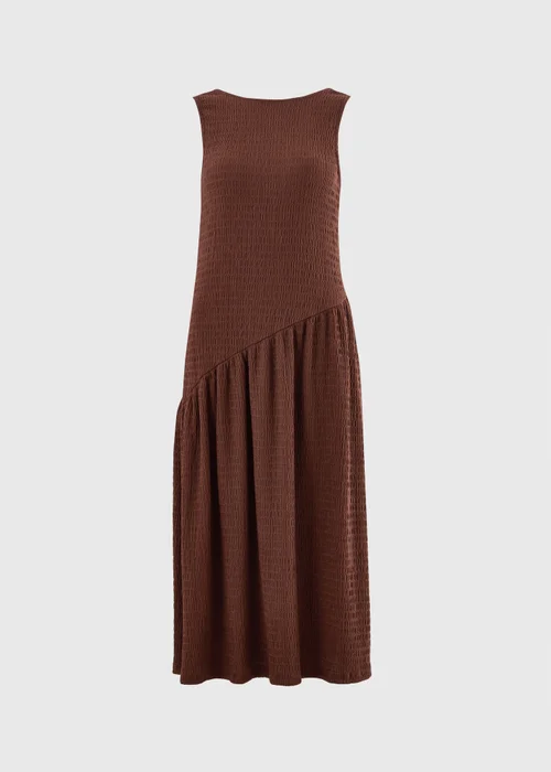 Chocolate Brown Textured Drop Waist Midaxi Dress - 8 Image 2