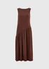 Chocolate Brown Textured Drop Waist Midaxi Dress - 8 Image 2