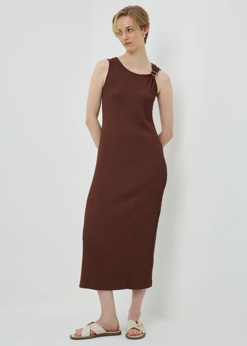 Chocolate Brown Textured Midaxi Dress - 8 Image 1