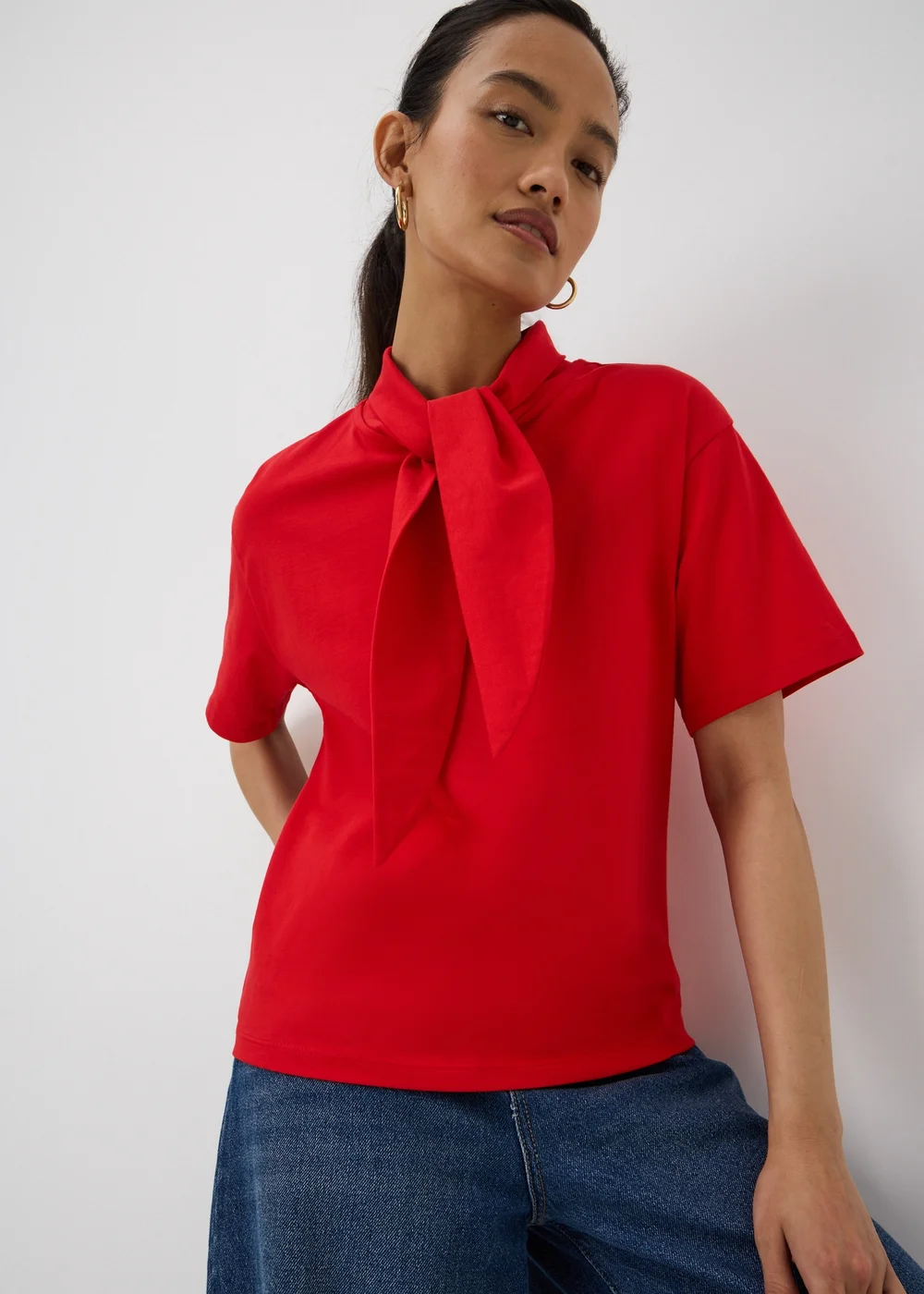 Red Scarf Neck T-Shirt - 10 Image 1
