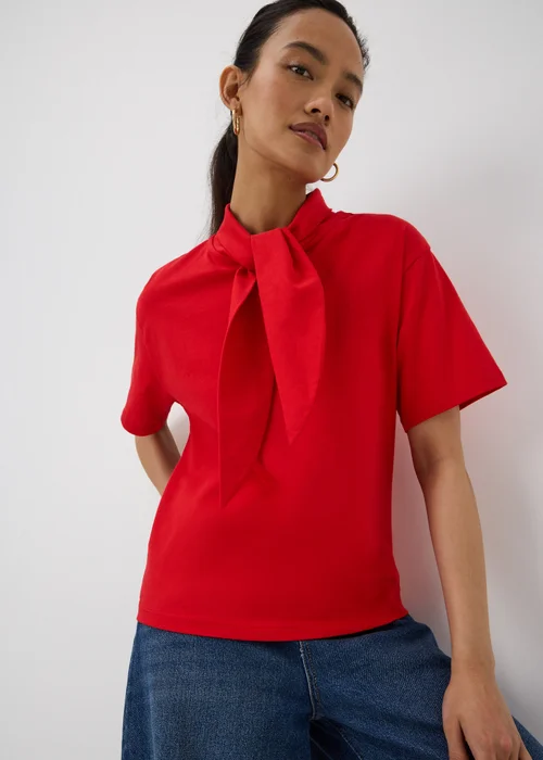 Red Scarf Neck T-Shirt - 10 Image 1