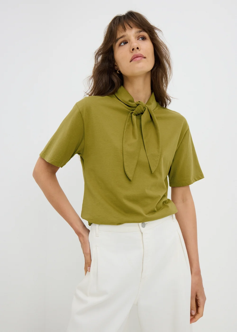 Olive Scarf Neck T-Shirt - 8 Image 1