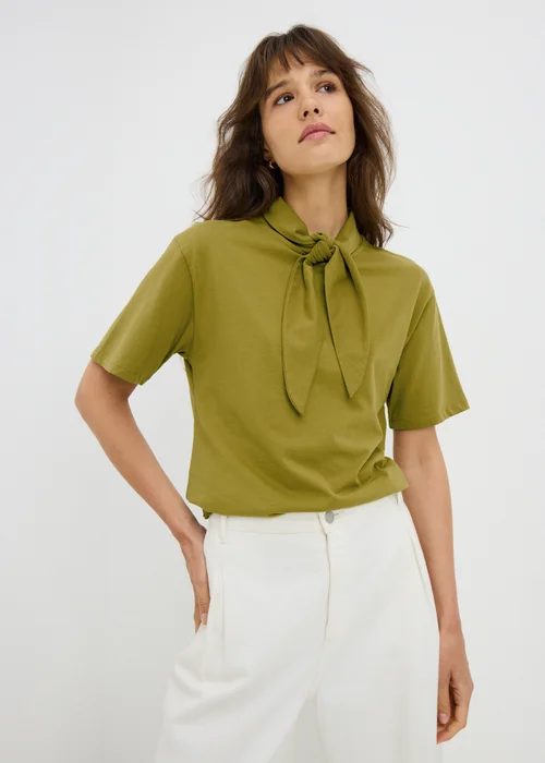 Olive Scarf Neck T-Shirt - 8 Image 1