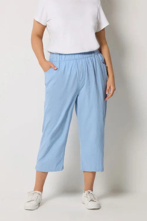 Yours Curve Blue Cool Cotton Cropped Trousers - 18 Image 1