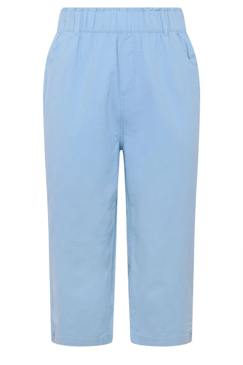 Yours Curve Blue Cool Cotton Cropped Trousers - 18 Image 5