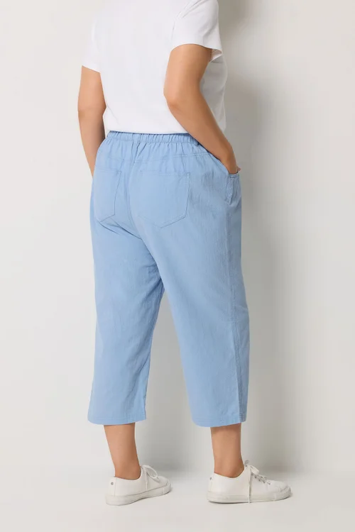 Yours Curve Blue Cool Cotton Cropped Trousers - 18 Image 2