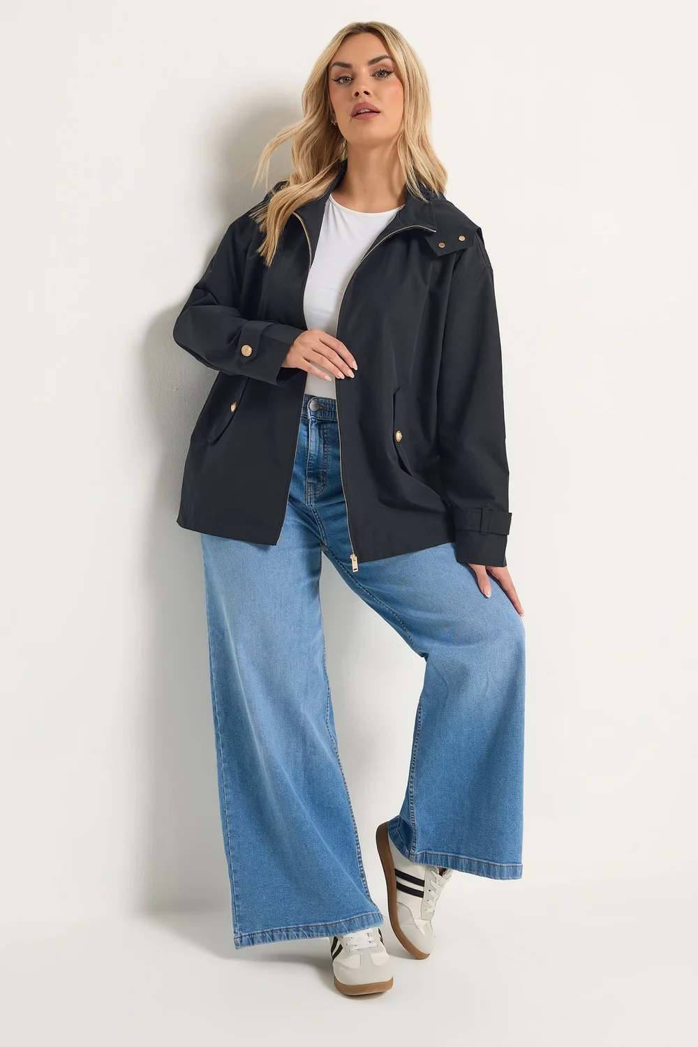 Yours Curve Navy Blue Military Button Jacket - 16 Image 3