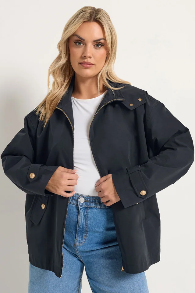 Yours Curve Navy Blue Military Button Jacket