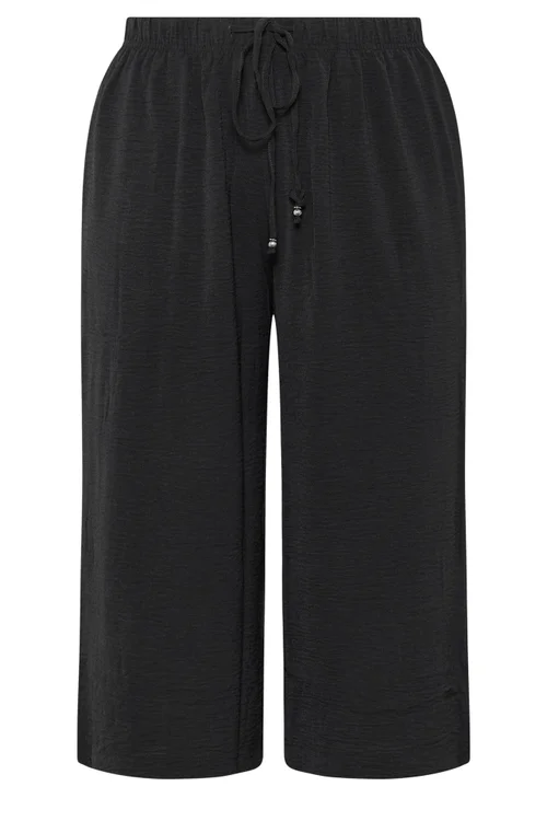Yours Curve Black Cropped Twill Culottes - 26-28 Image 5