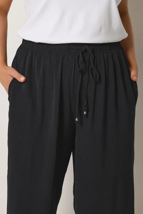 Yours Curve Black Cropped Twill Culottes - 26-28 Image 4