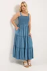 Yours Curve Blue Shirred Strappy Chambray Maxi Dress - 18 Image 1