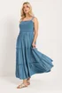 Yours Curve Blue Shirred Strappy Chambray Maxi Dress - 18 Image 3