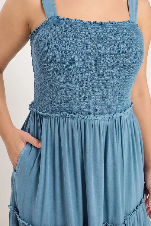 Yours Curve Blue Shirred Strappy Chambray Maxi Dress - 18 Image 5