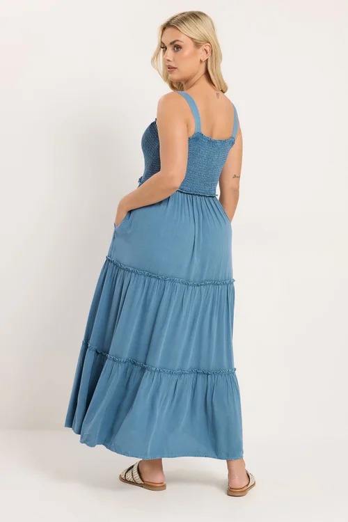 Yours Curve Blue Shirred Strappy Chambray Maxi Dress - 18 Image 4