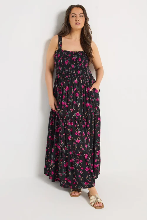 Yours Curve Black Floral Dress - 20 Image 1
