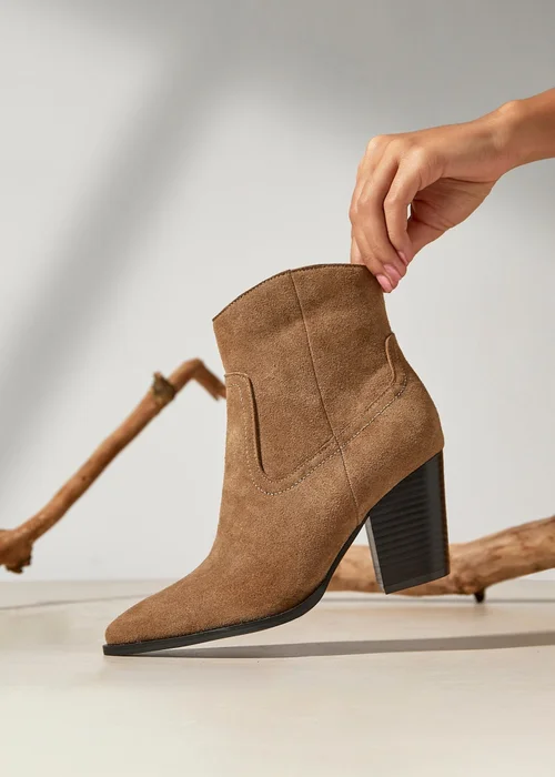 Linzi Canyon Sand Suede Leather Western Ankle Boots - 4 Image 1