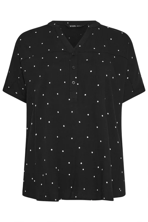 Yours Curve Black Crinkle Polka Dot Notch Neck Top - 16 Image 5